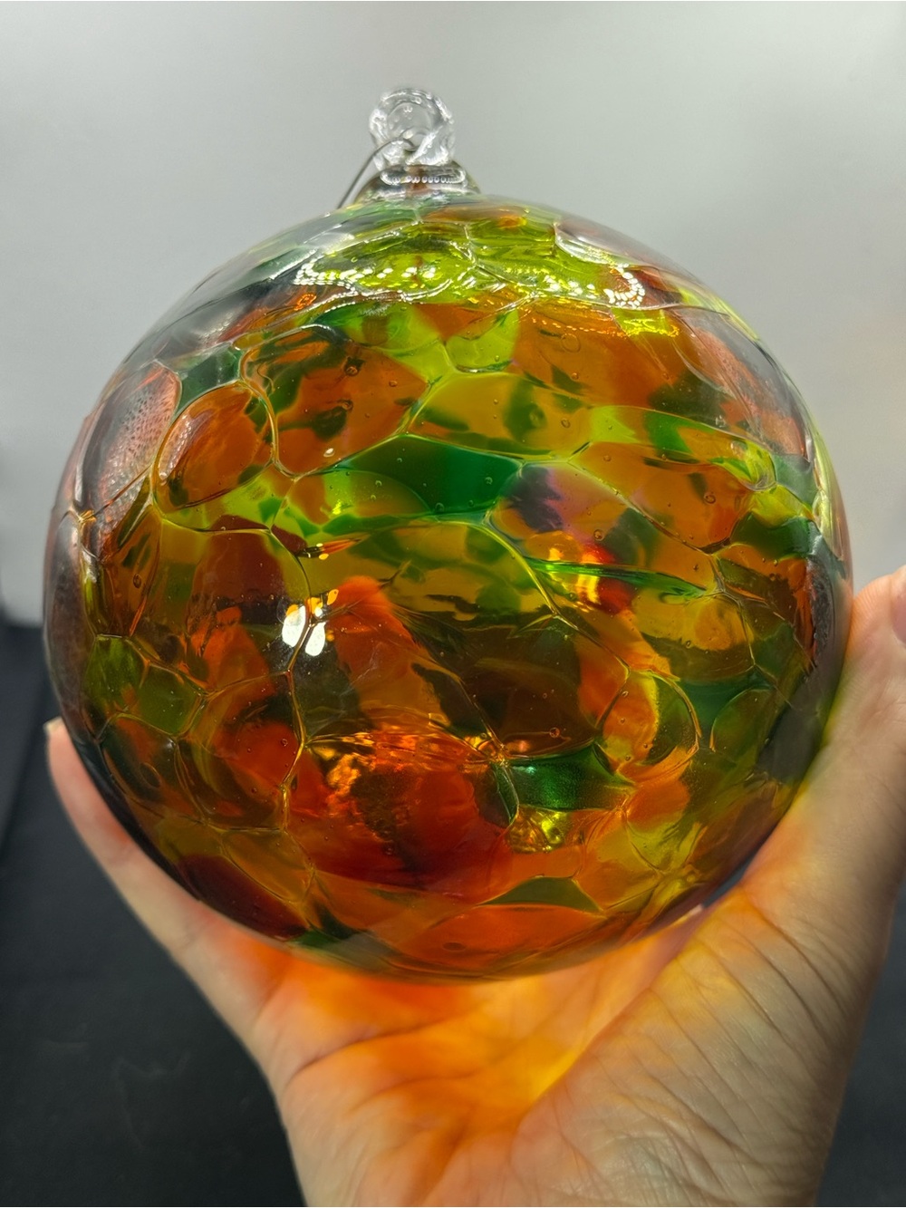 Stunning Kitras Art Glass 5" Calico Orb (Autumn Leaves)